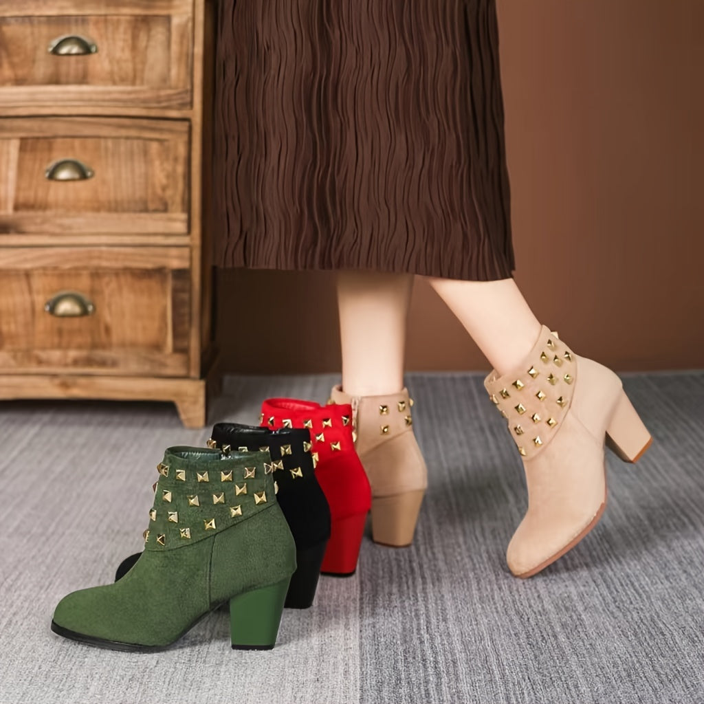 Women Ankle Boots Flannel Solid Color Chunky Block Heel Winter Shoes