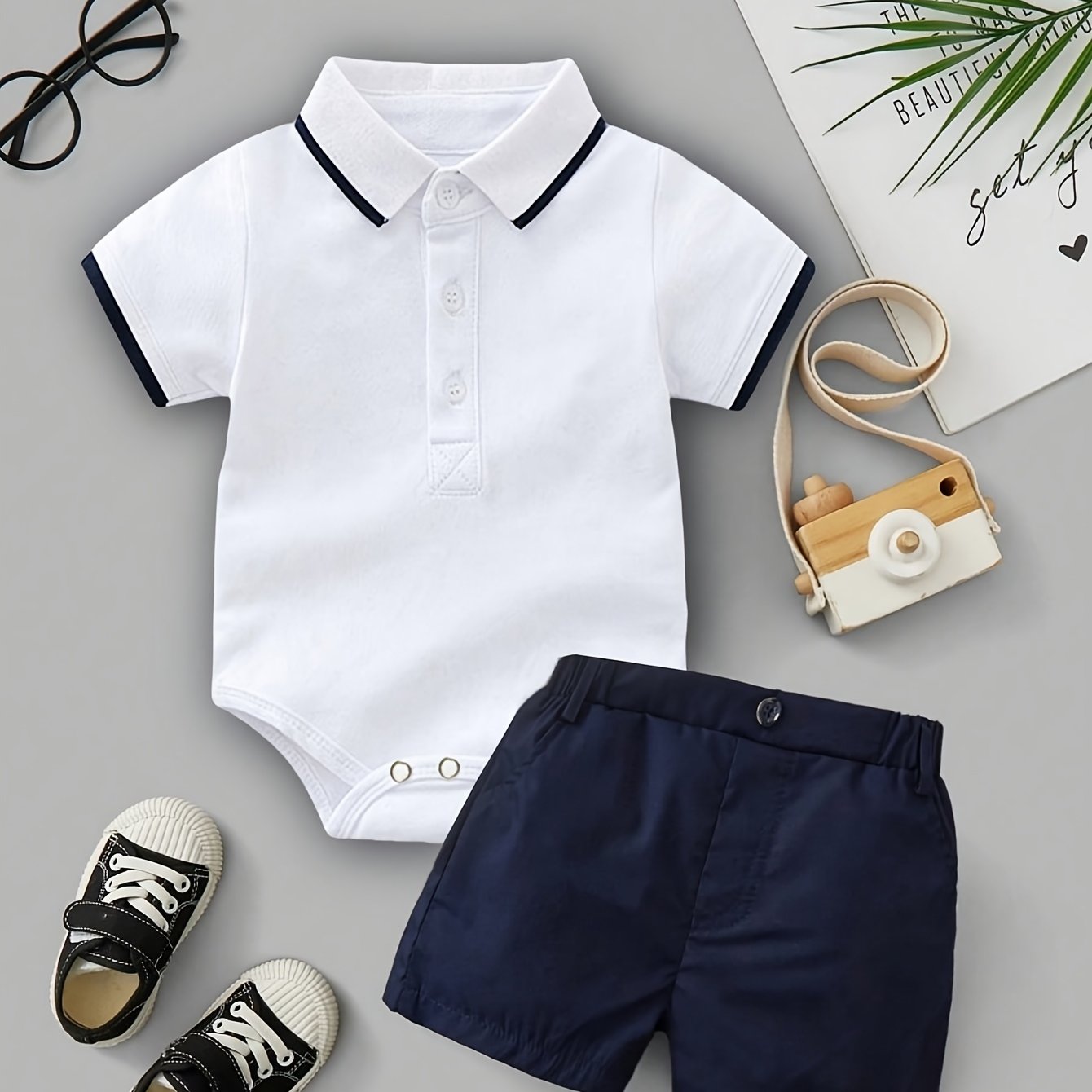 Yigitlar uchun paxta polo kofta va shortlar to'plami, bolalar va kichkina yoshdagi bolalar uchun, bahor yoz, oddiy rang