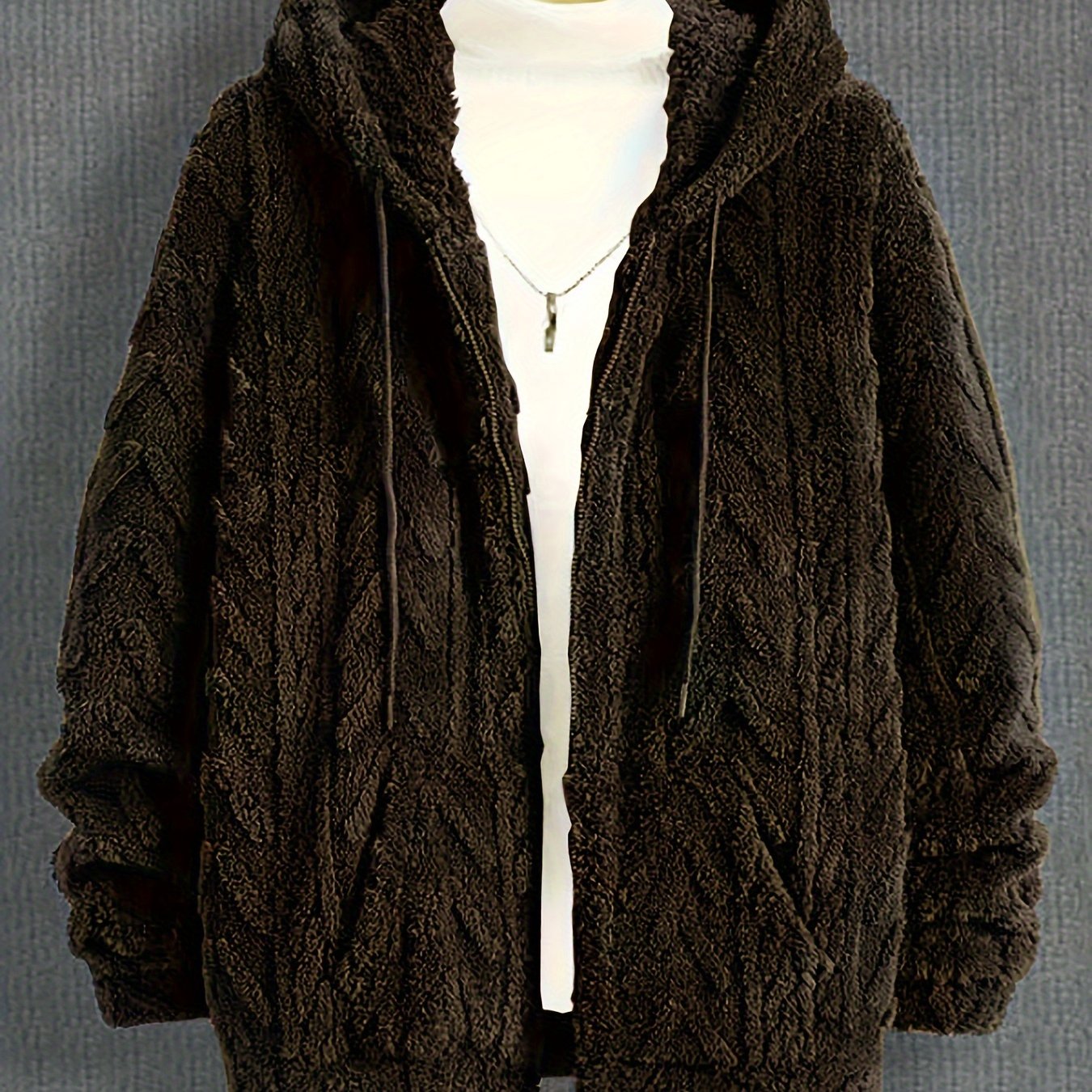 Erkaklar uchun bir rangli kapüşonli flis jaket, uzun qo'lqonlar bilan tortma fermuar, kuz va qish uchun iliq va zamonaviy kardigan, mukammal sovg'a.