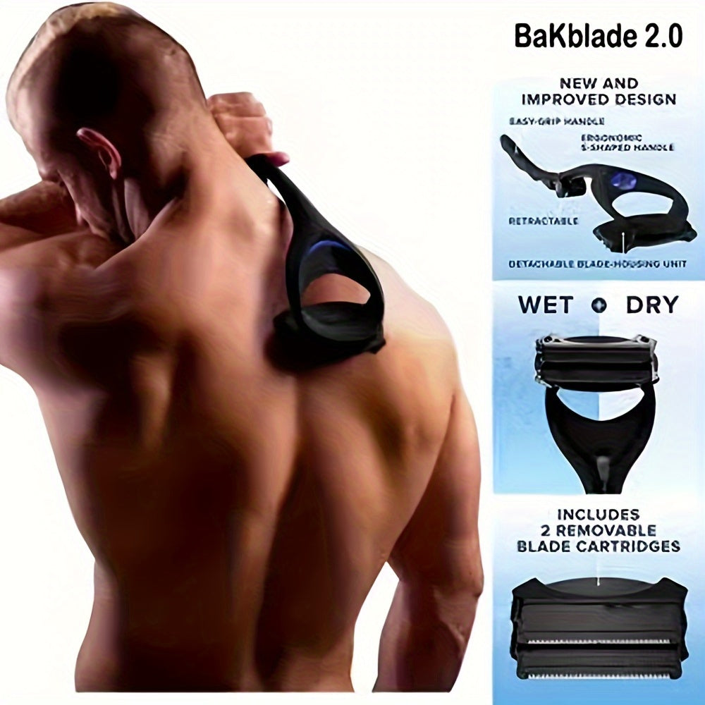Men Back Shaver Set With Safety Blade Tech Ergonomic Handle Wet Dry Use