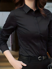 Women's Polyester Long Sleeve Blouse Solid Color Lapel Collar Non-Stretch Woven Professional Style