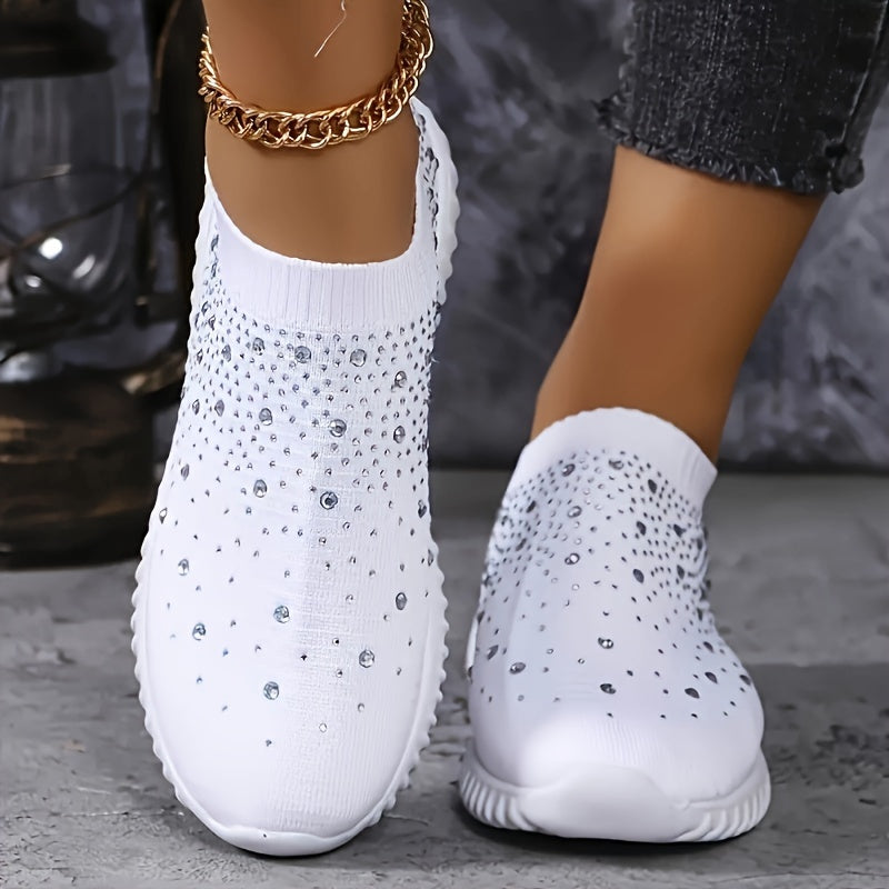 Women's Rhinestone Decor Platform Sneakers Casual Slip-On Outdoor Shoes