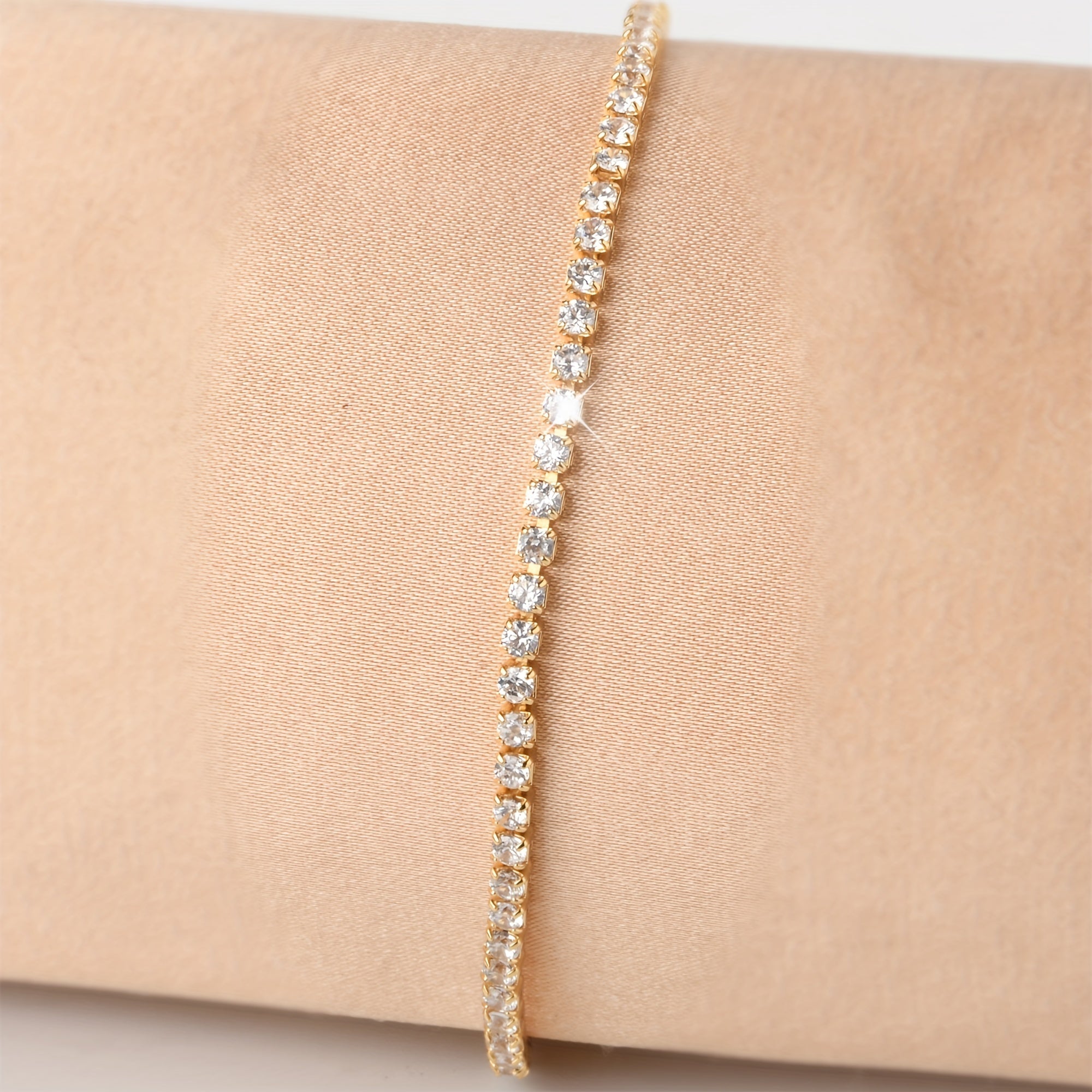 Copper Gold Plated Tennis Bracelet with Zirconia Stones for Women