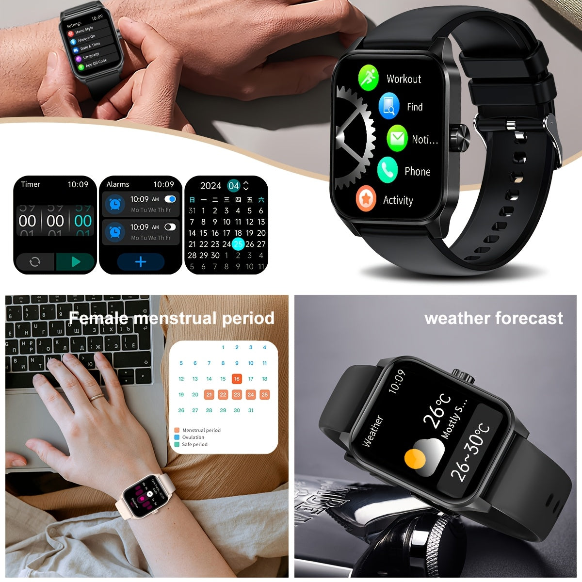 Unisex Smartwatch with 4.7cm HD Touch Screen Water Resistance Wireless 5.0 USB Charging