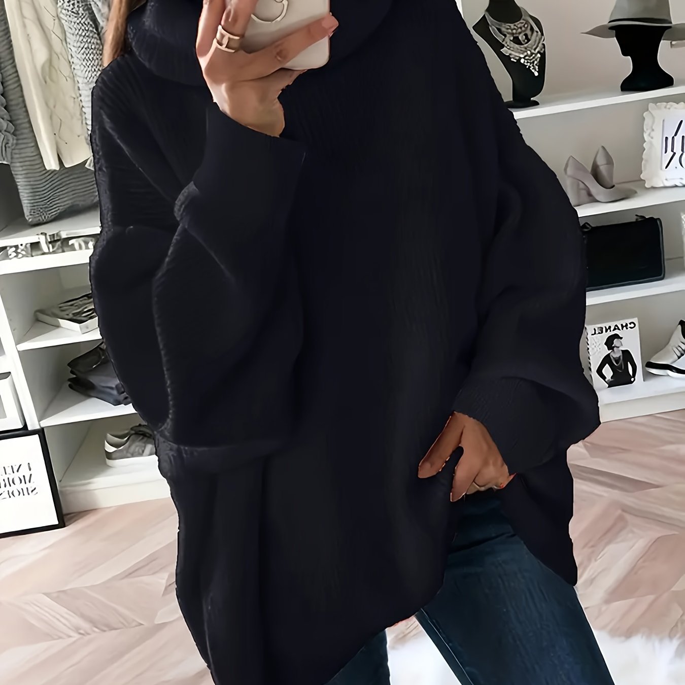 Plus-Size Women's Autumn Winter High-Neck Pullover Sweater Long Sleeve Solid Knit Top