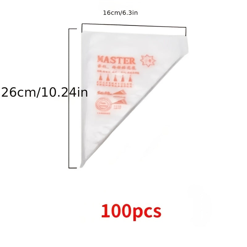 Set of 100 Thickened Disposable Plastic Piping Bags for Cake Decorating and Icing