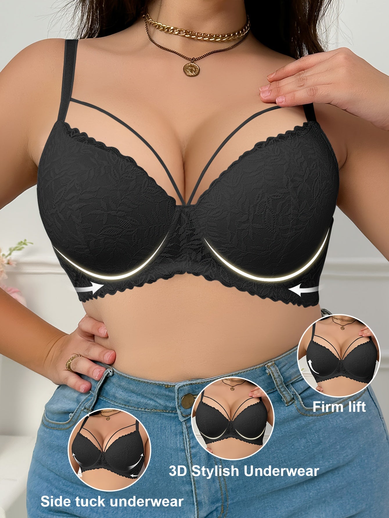 Women's Large Size Steel Ring Support Underwire Bra for Sagging Prevention