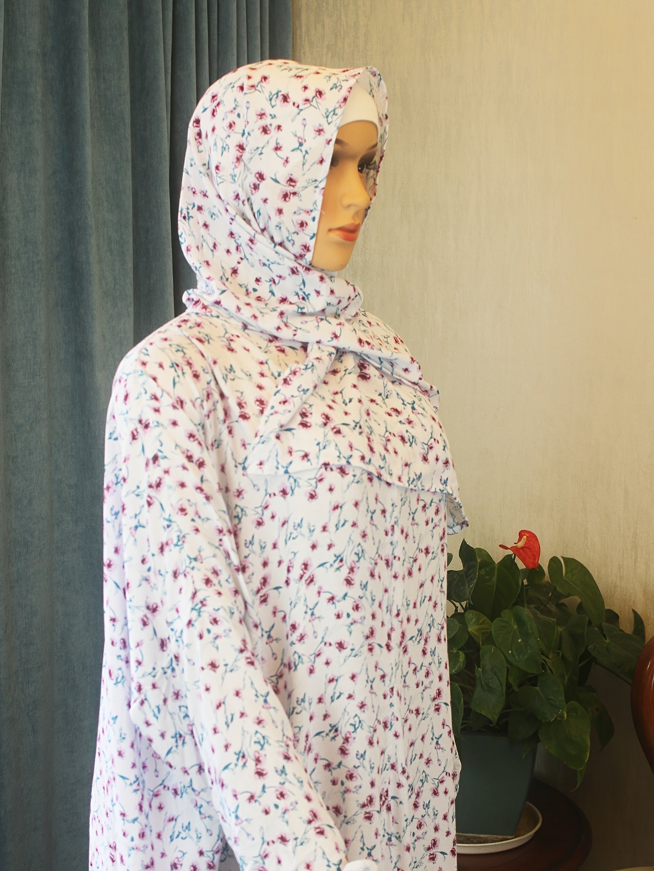 Plus Size Floral Abaya Kaftan Dress Long Sleeve Ramadan Outdoor Daywear