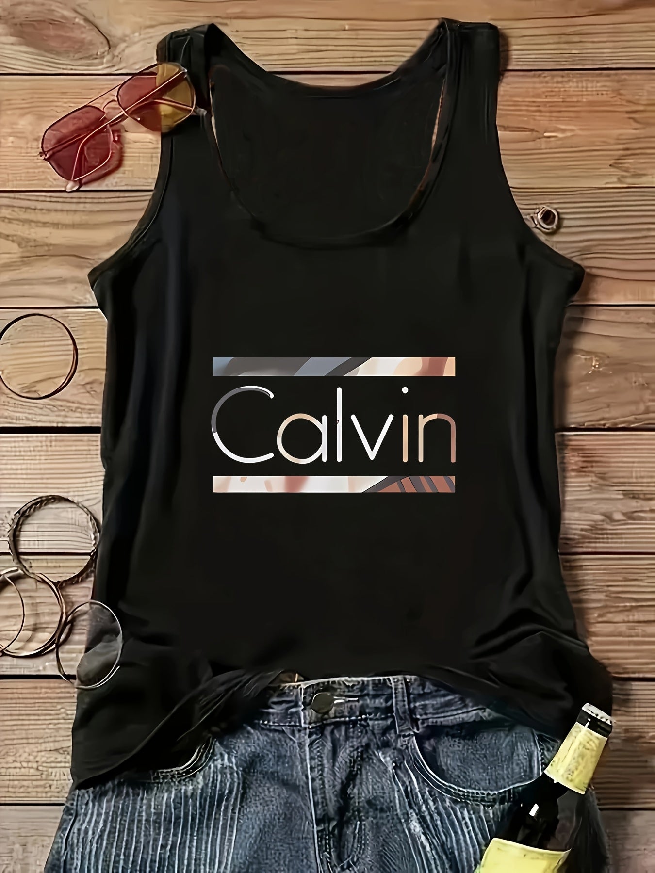 Топ без рукавов для женщин больших размеров с открытыми плечами и геометрическим принтом, летний топ