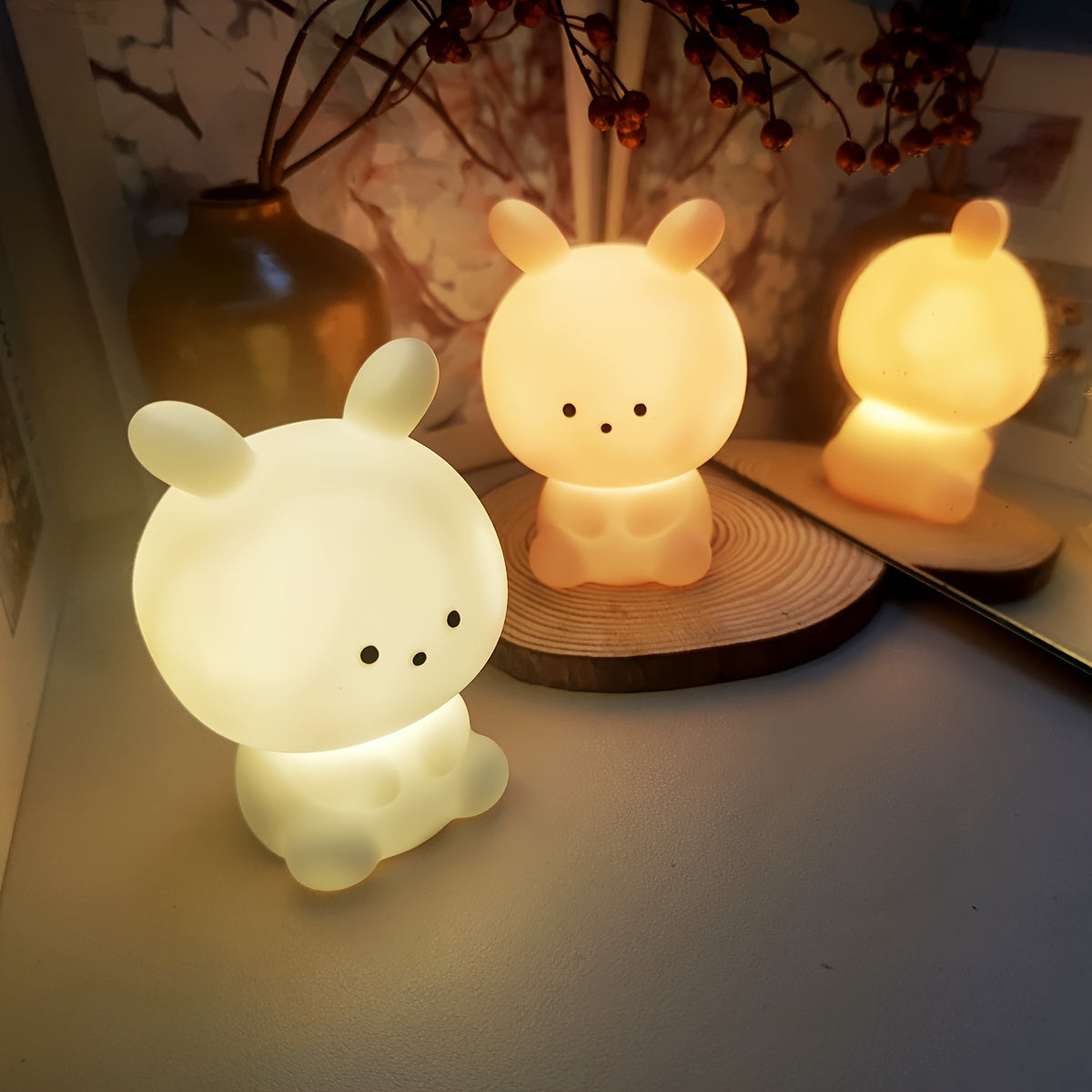 Luz nocturna de conejito de Halloween estilo asiático con control de encendido/apagado para dormitorios, fiestas y regalos