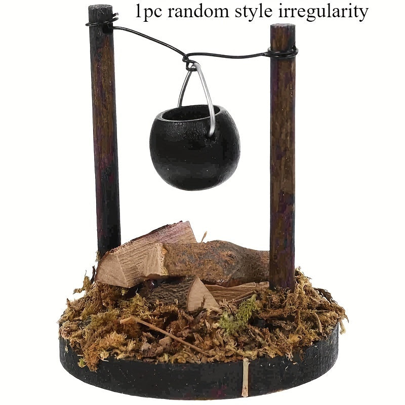 Caramel Wooden Stove and Firewood Decor for Fairy Gardens and Camping