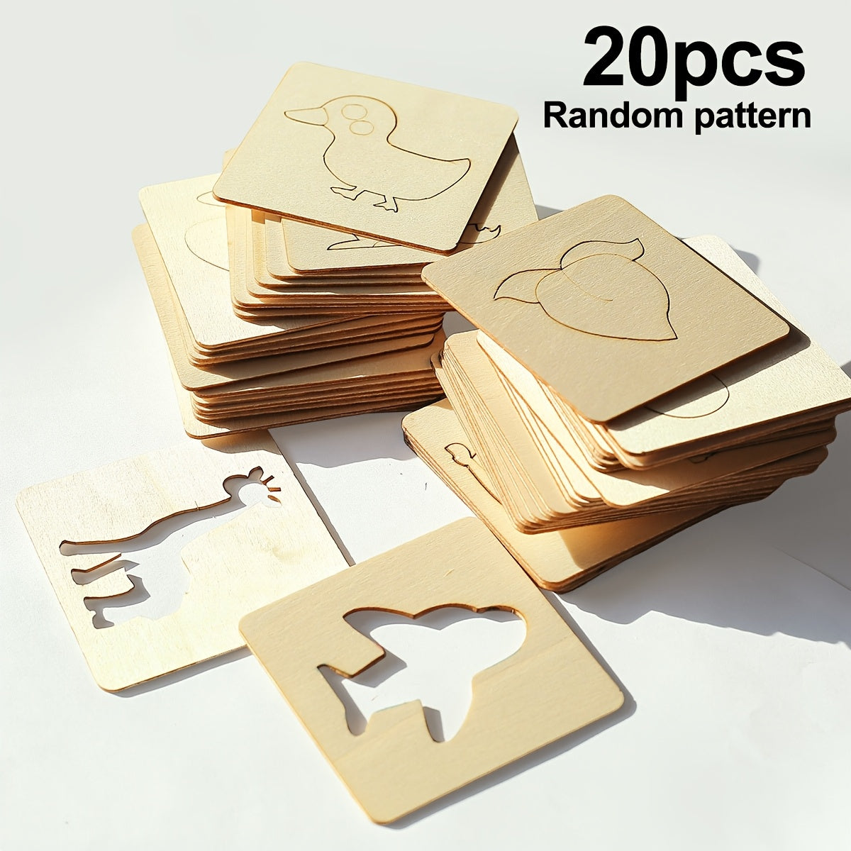 Wooden Craft Stencils Set 20pcs Animal and Fruit Designs Apricot for Kids Art and Craft Projects