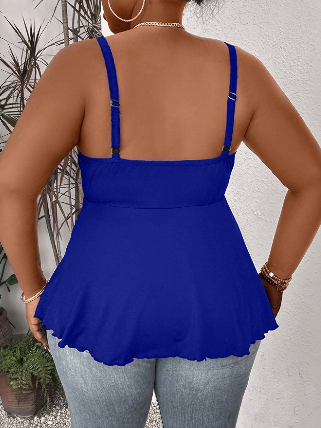 Women's Plus Size V-Neck Cami Top Sleeveless Asymmetrical Pearl