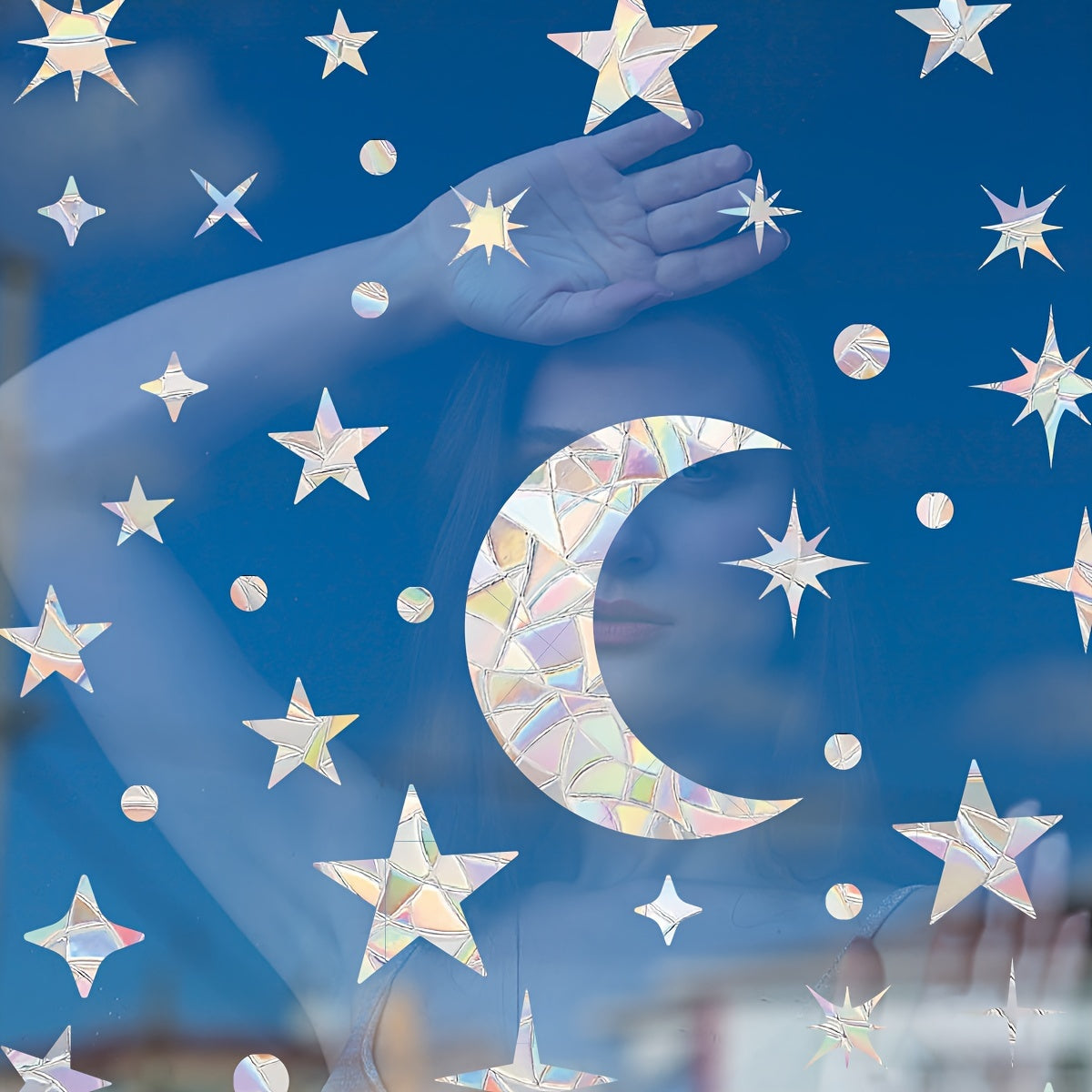 Set of 2 Ramadan Themed Anti-Collision Glass Stickers with 74 Moon Sun Star Bird Designs