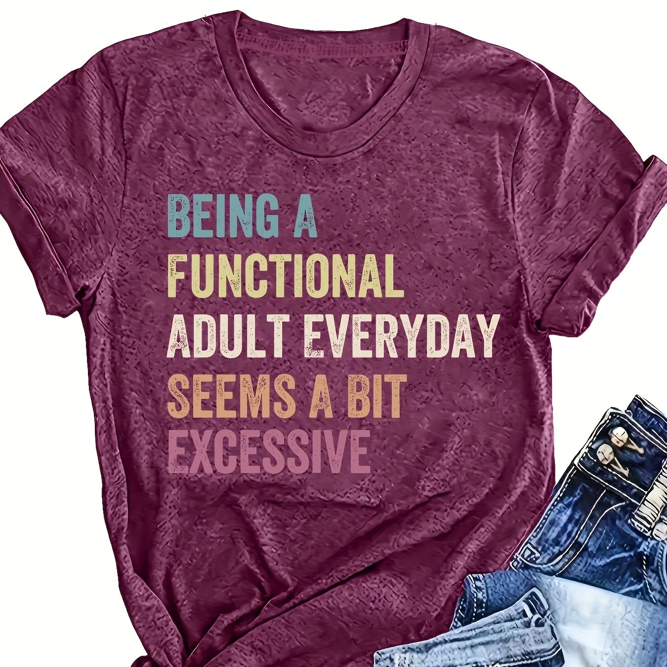 Women's Heather Gray Short Sleeve T-Shirt with Bold Letter Print Casual Summer Top