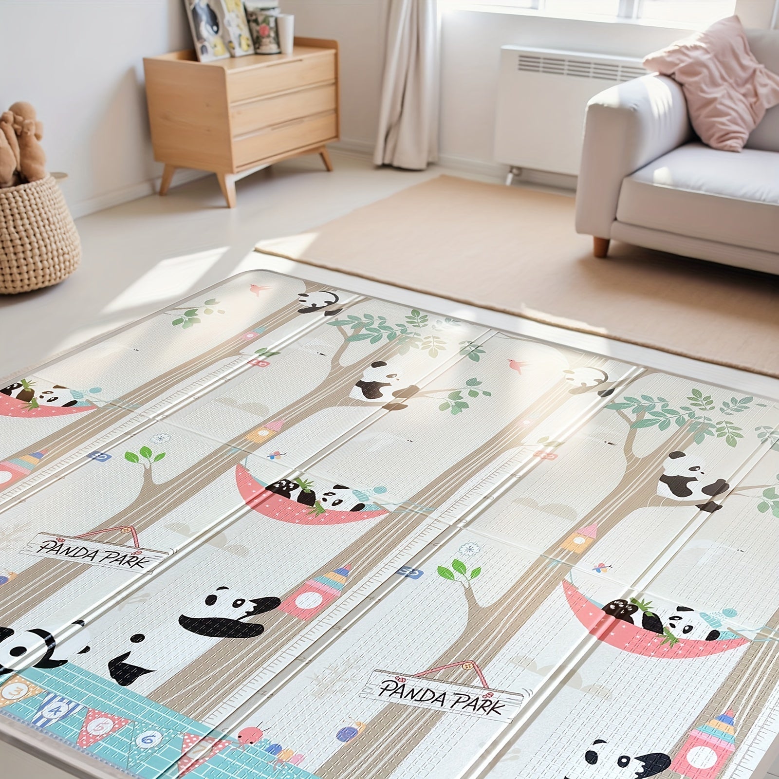 Kids' Play Mat Double-Sided Foldable Non-Toxic PE Panda Design 200x180cm