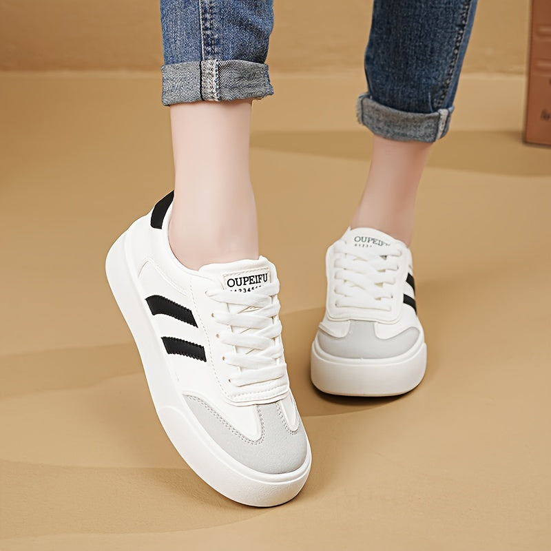 Women's Breathable Lace-Up Sneakers with Stripes and Cap Toe