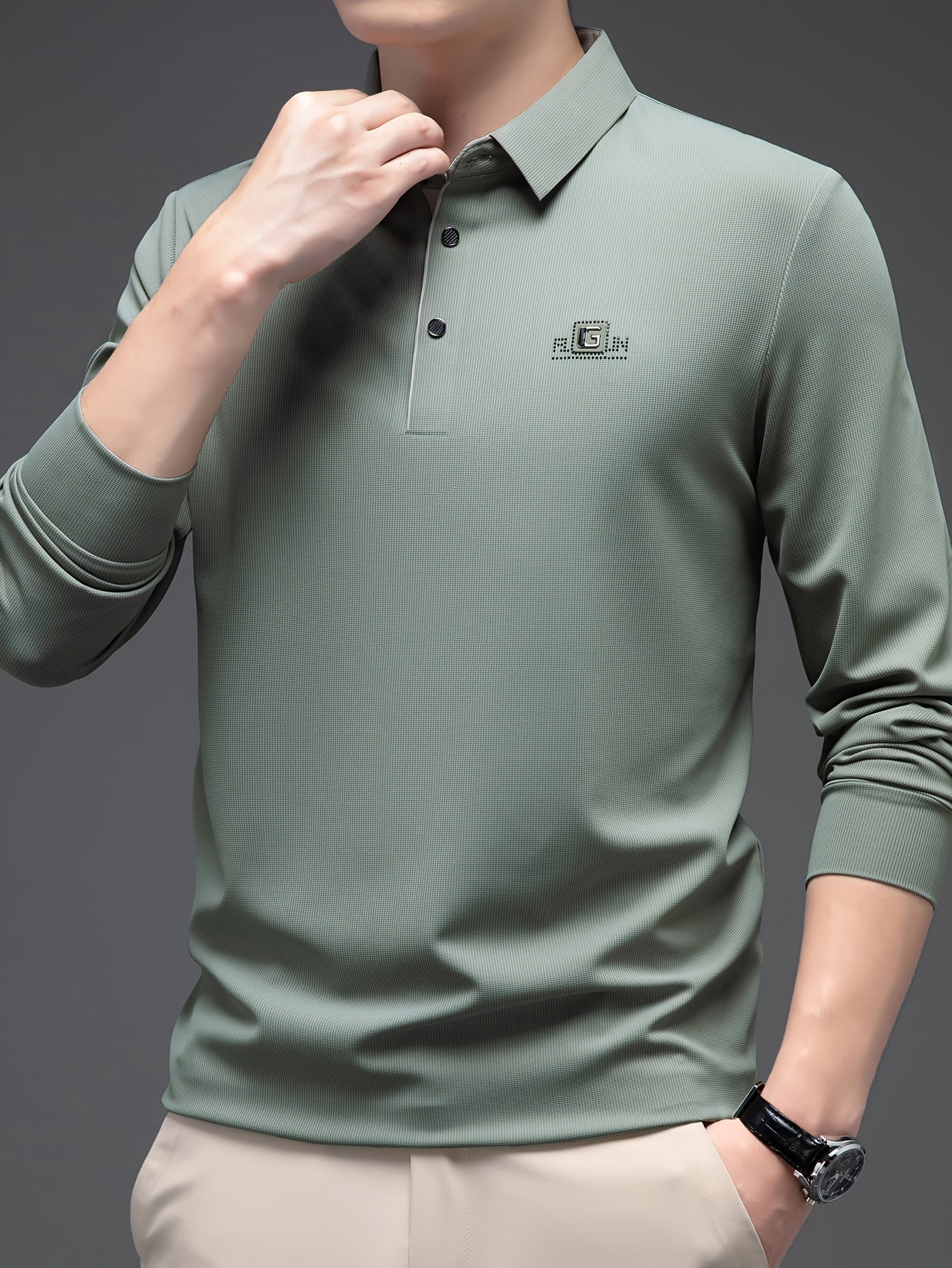 Camisa de manga larga ligera para hombre, transpirable, de poliéster, para golf y uso casual