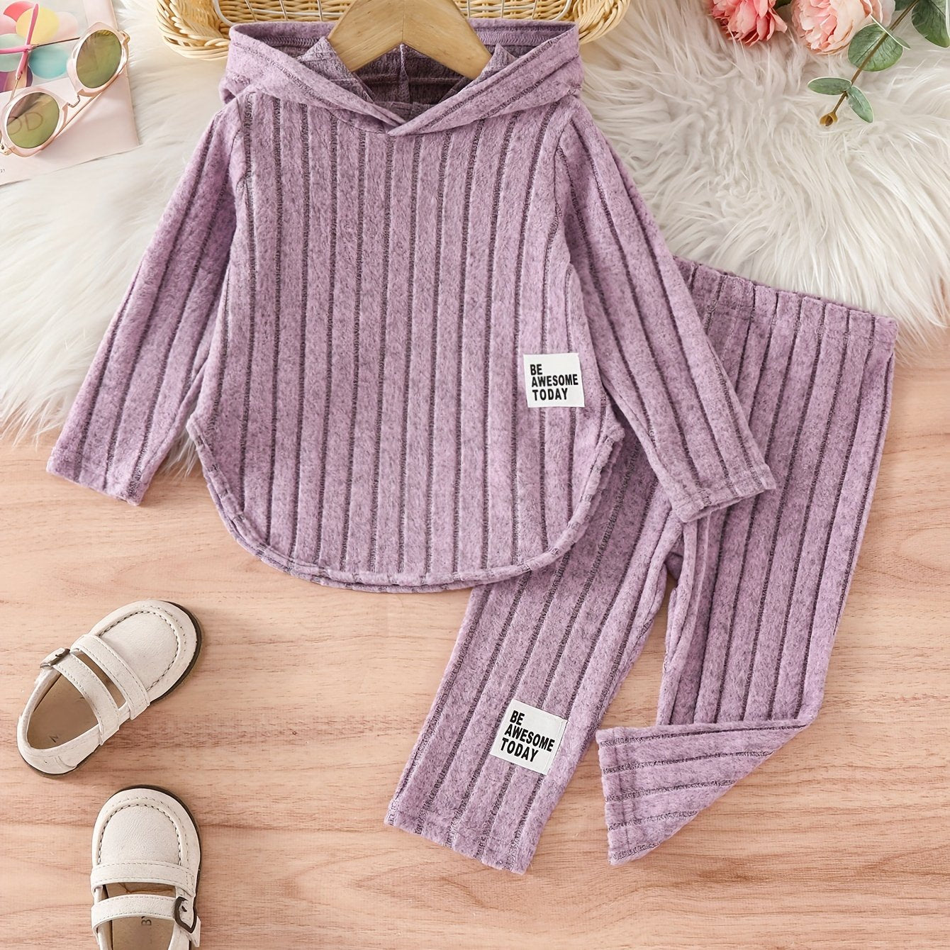 Baby Girls Outfit Spring Fall Striped Polyester Knit Top and Pants
