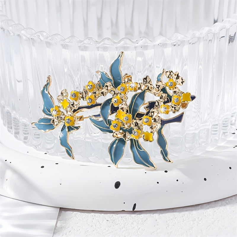 Vintage French Style Enamel Camellia Brooch Gold Floral Jewelry Elegant Accessory