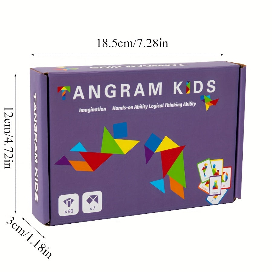 Gran juguete de rompecabezas de tangram de partículas de madera para niños de 3 años en adelante con colores mezclados