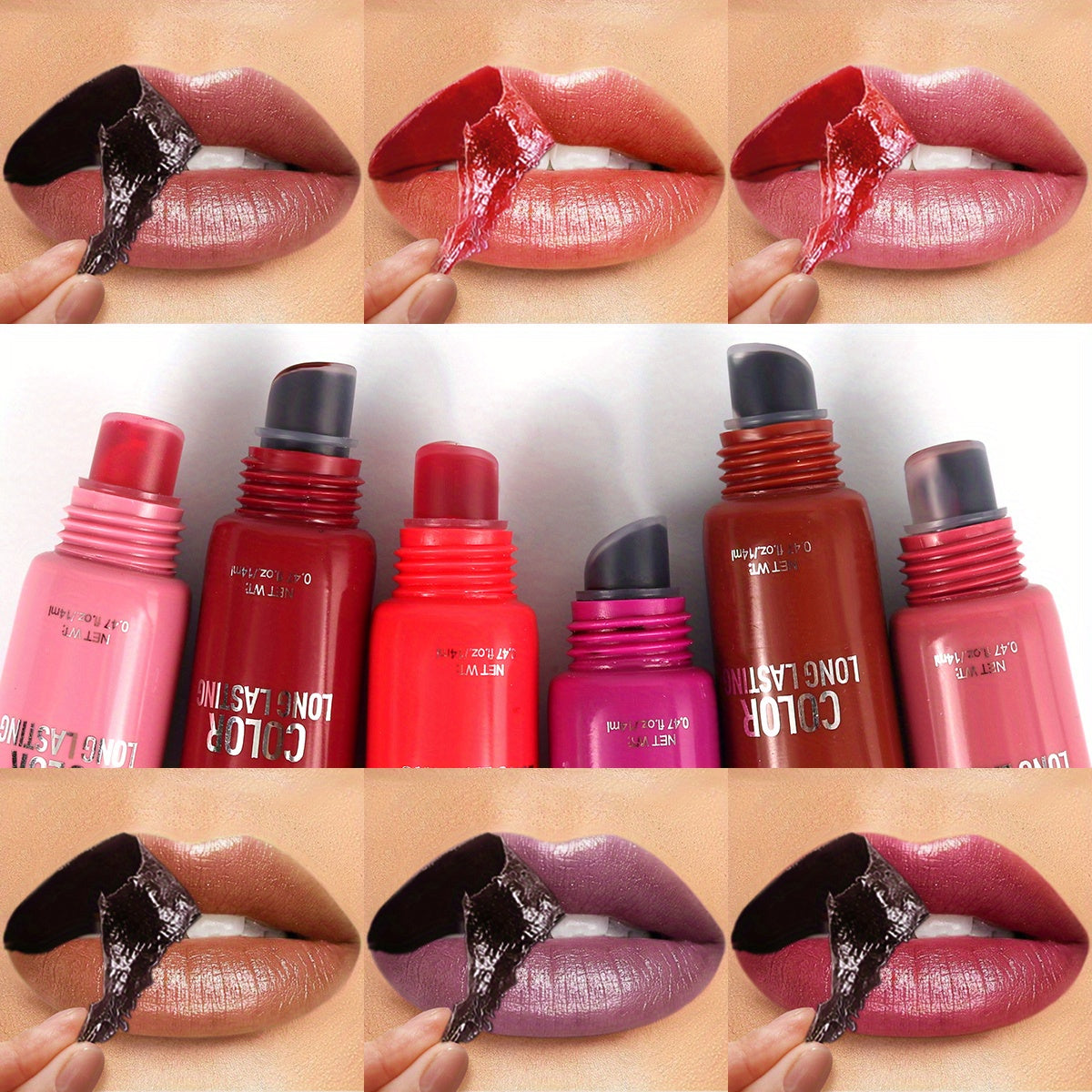 Brillo de labios con tatuaje peel-off para mujer, a prueba de agua, de larga duración, rosa baya y rojo