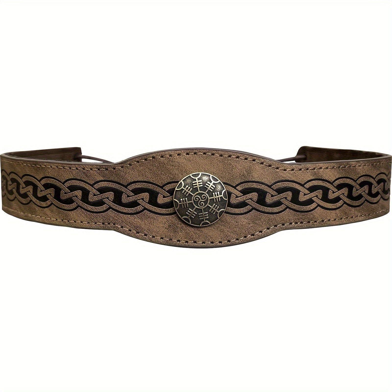 Faux Leather Headband with Embossed Design Adjustable Medieval Renaissance Cosplay Accessory