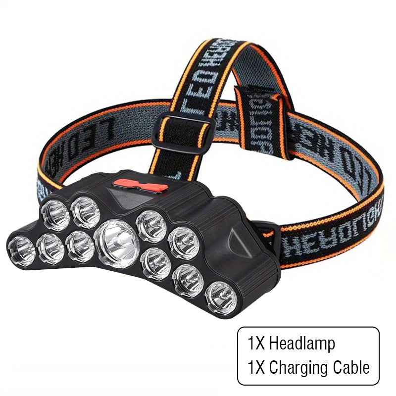 Rechargeable USB Headlamp with 5/7/11 LED Waterproof Headlight for Outdoor Activities