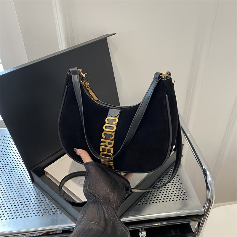 Новинка: черная винтажная сумка-седло для женщин, 2024, легкая сумка через плечо с регулируемым ремнем, застежка на молнии, отделка краев.