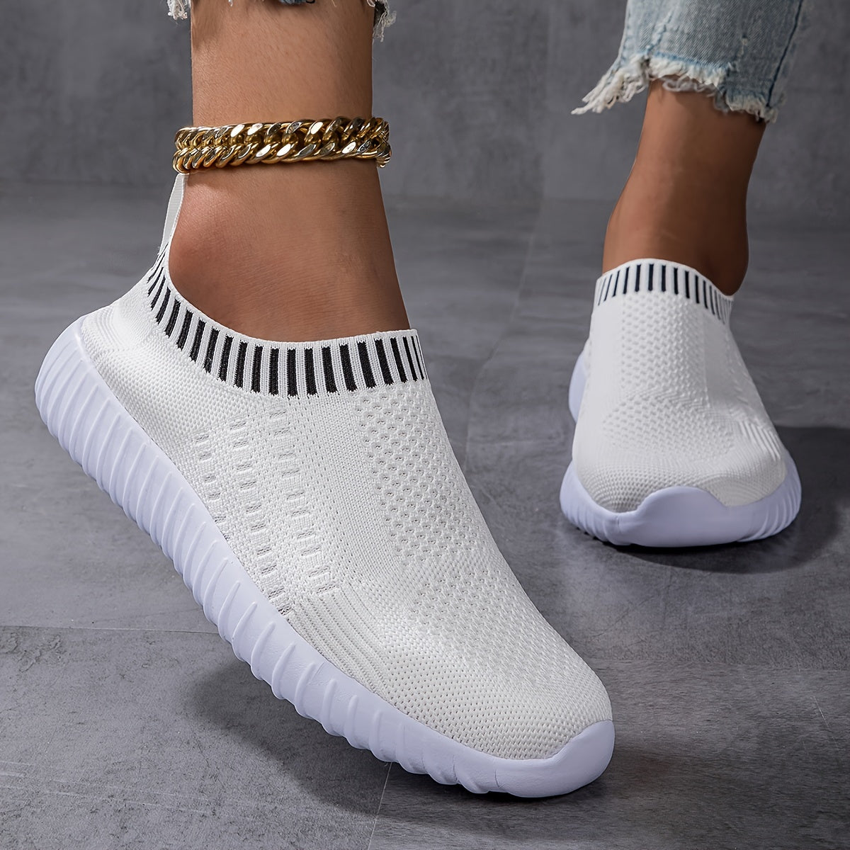 Women's Breathable Slip-On Knitted Sneakers, Casual Plus Size Walking Shoes