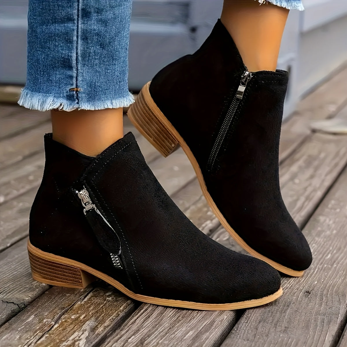 Women's Leather Zip-Up Ankle Boots Pointed Toe Casual Office Shoes