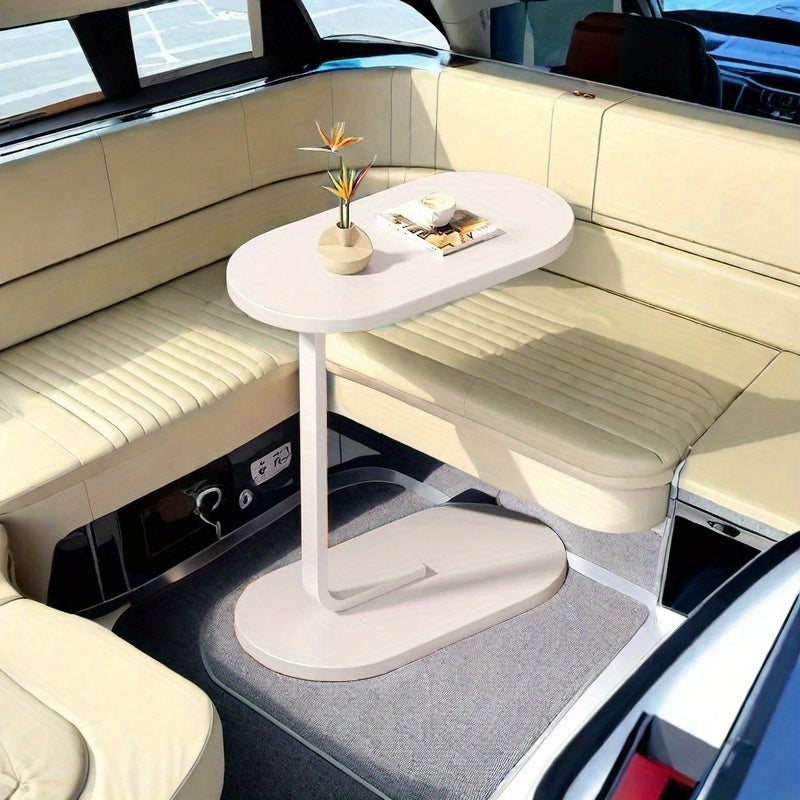 Modern Black Metal C-Shaped Sofa Side Table Portable Durable No Assembly