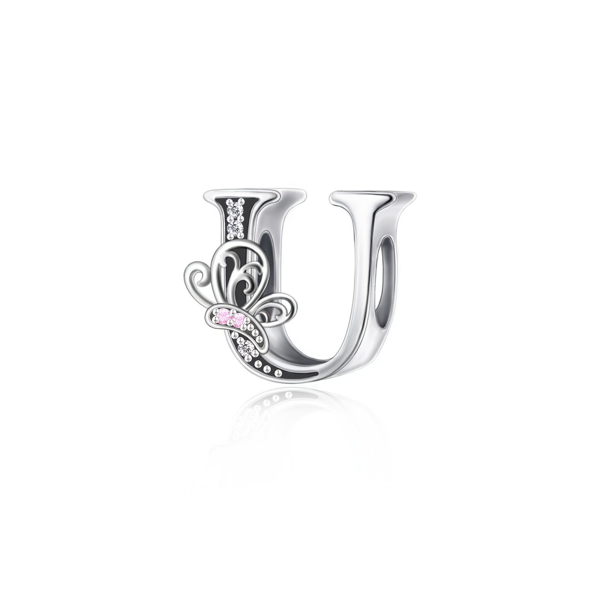 Sterling Silver Alphabet and Butterfly Charm Beads with Cubic Zirconia for Jewelry Making