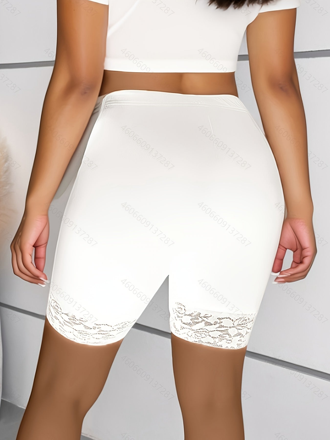 Women's Stretchy Lace Trim High-Waisted Shorts Plus Size Casual Seasonal