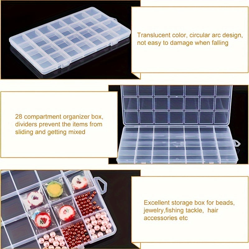 Plastic Storage Box with 28 Compartments for Jewelry Earrings Beads and Crafts