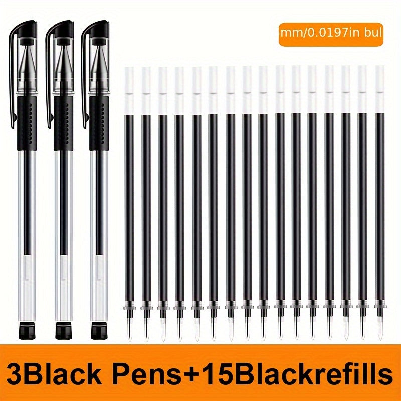 18-Piece Gel Pen Set for School Office Use Black Blue Red Ink Extra Fine Tip