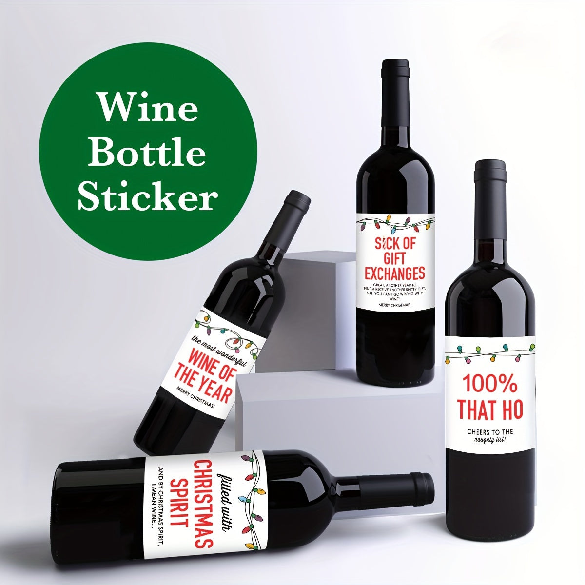 4 ta yuqori sifatli Rojdestvo vino shishasi stikerlari to'plami - 9.91x11.94sm bayram bezaklari, ta'til partiyalari va sovg'a qadoqlash uchun mukammal, o'yinchoq Naughty List dizaynlari bilan.
