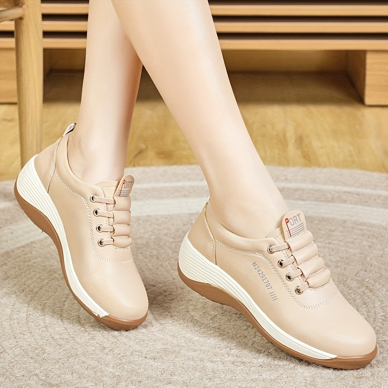 Women's White Brown Casual Sneakers Low-Top Lace-Up Breathable All-Season