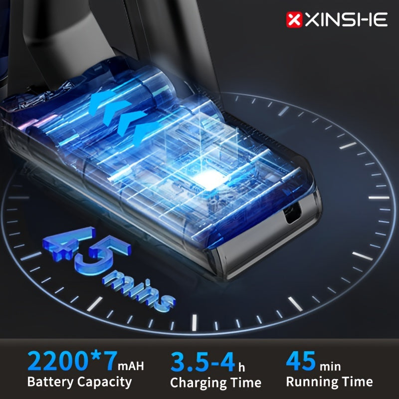 XINSHE WS02 qo'l vakuum tozalagichi, 35000pa so'rish kuchi, 8-in-1 brushless motor, 7x2200mAh batareya, LED displey, uy va avtomobil uchun ko'p qirrali tozalash, ABS korpusi.