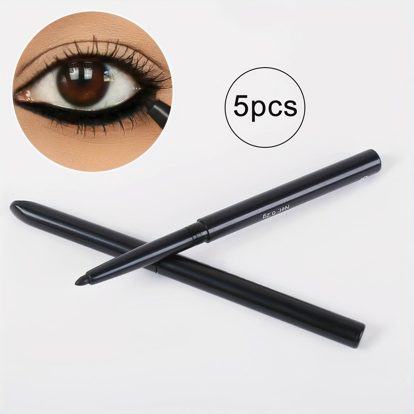 Women Waterproof Black Eyeliner Pencil 5 Pack Long-Lasting Smudge-Proof