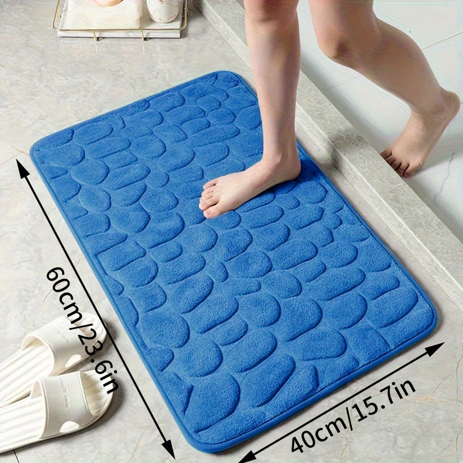 Memory Foam Bath Mat with Ultra-Absorbent Knit Fabric Non-Slip Stone Embossed Design