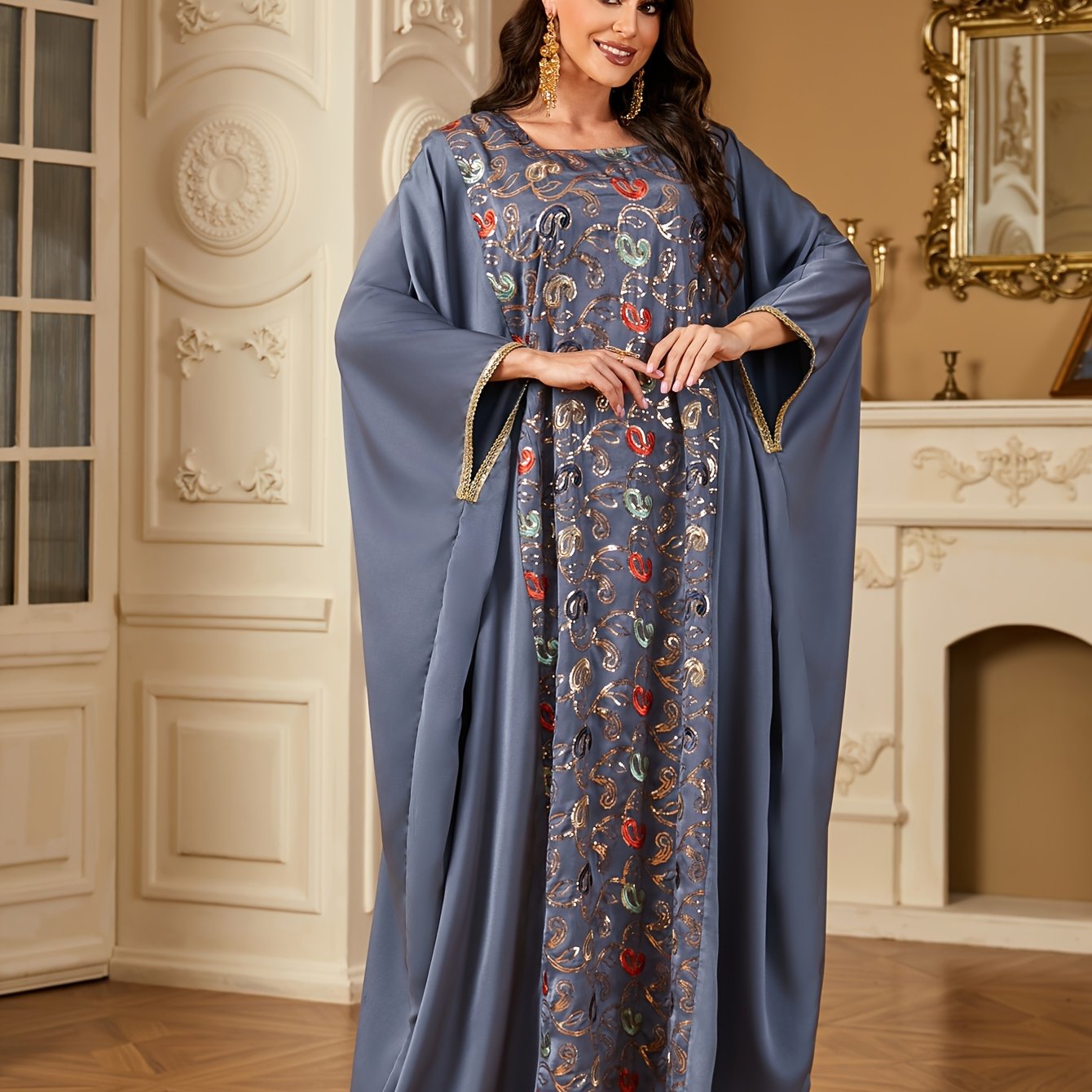 Women's Ramadan Maxi Dress Sequin Abaya Islamic Clothing Large Size