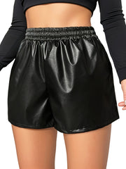 Women's Faux Leather Shorts All-Season Plus Size Elastic Waist Pockets