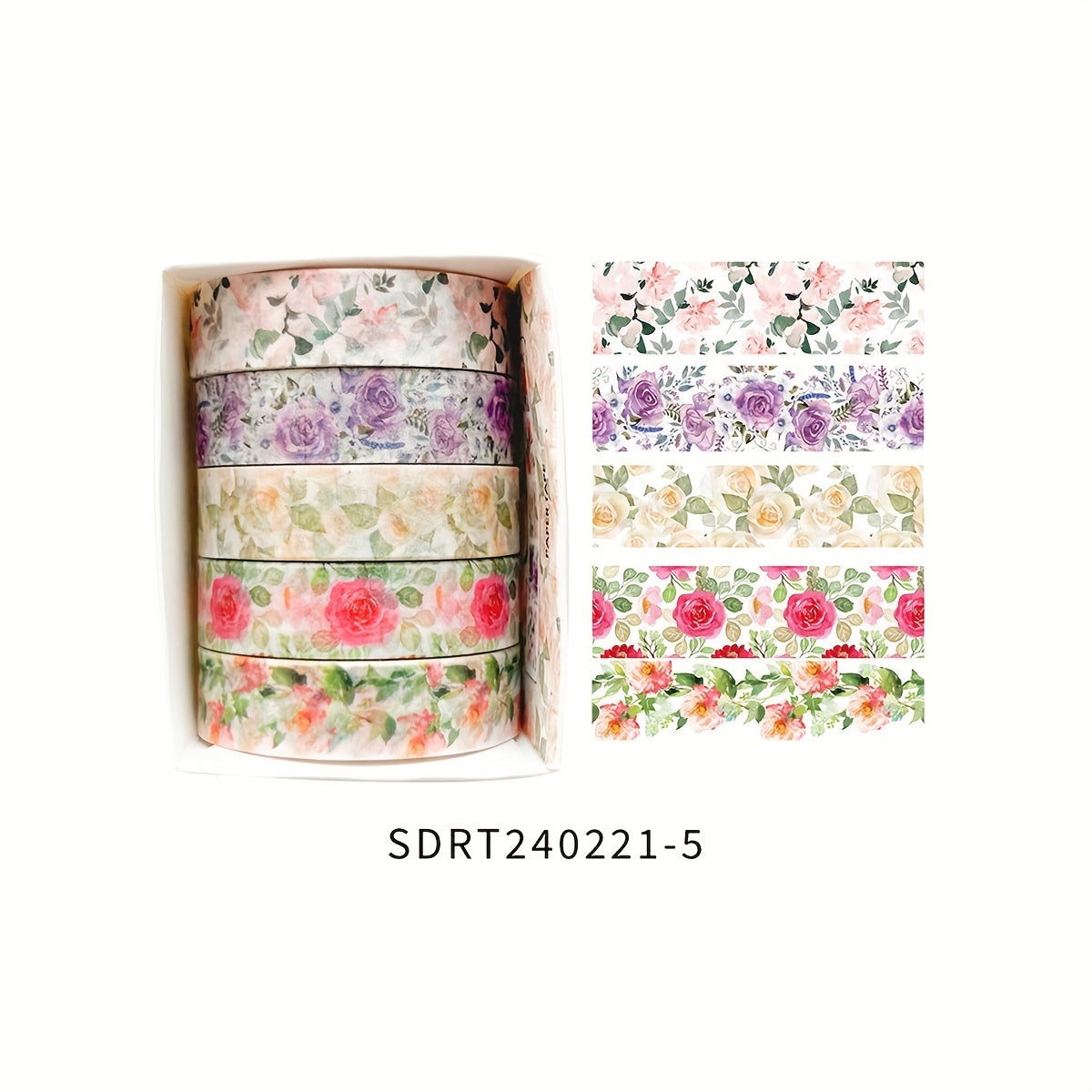 Juego de 5 rollos de cinta washi de la serie de plantas para diarios, manualidades y decoraciones