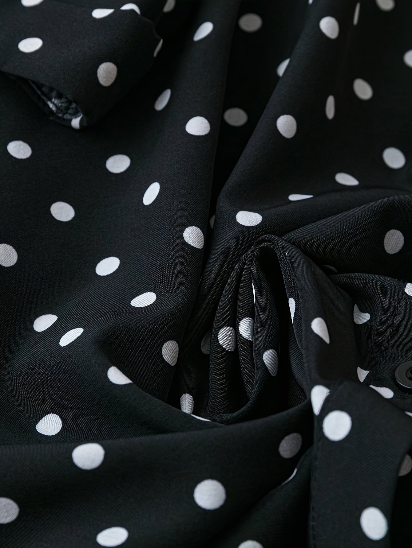 Plus Size Polka Dot Dress with Button Front Long Sleeves for Women