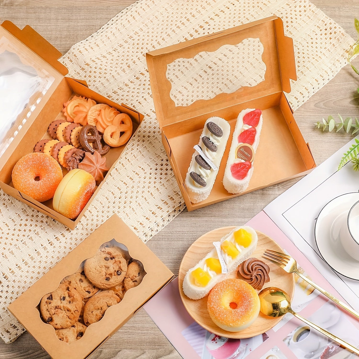 30-Pack Kraft Paper Bakery Boxes with Clear Window for Cookies Cupcakes and Candy