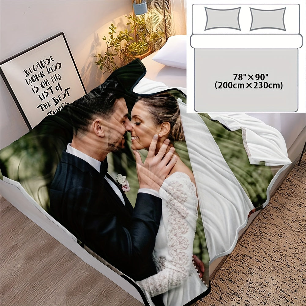 Personalized Photo Flannel Bed Blanket for Home Wedding Birthday Christmas Valentine