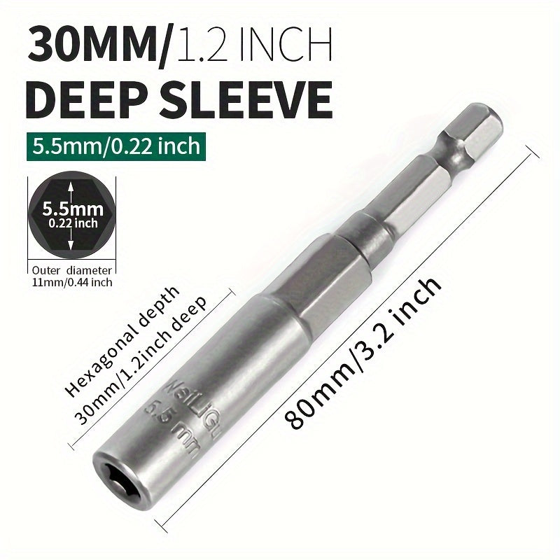 Juego de llaves de vaso profundo de 30mm, acero de vanadio cromado, llave hexagonal extendida, no magnética