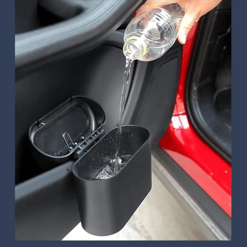 Qora avtomobil axlat qutisi, qopqogʻi bilan, yon eshikga osib qoʻyiladigan saqlash, 1 yoki 2 ta toʻplam