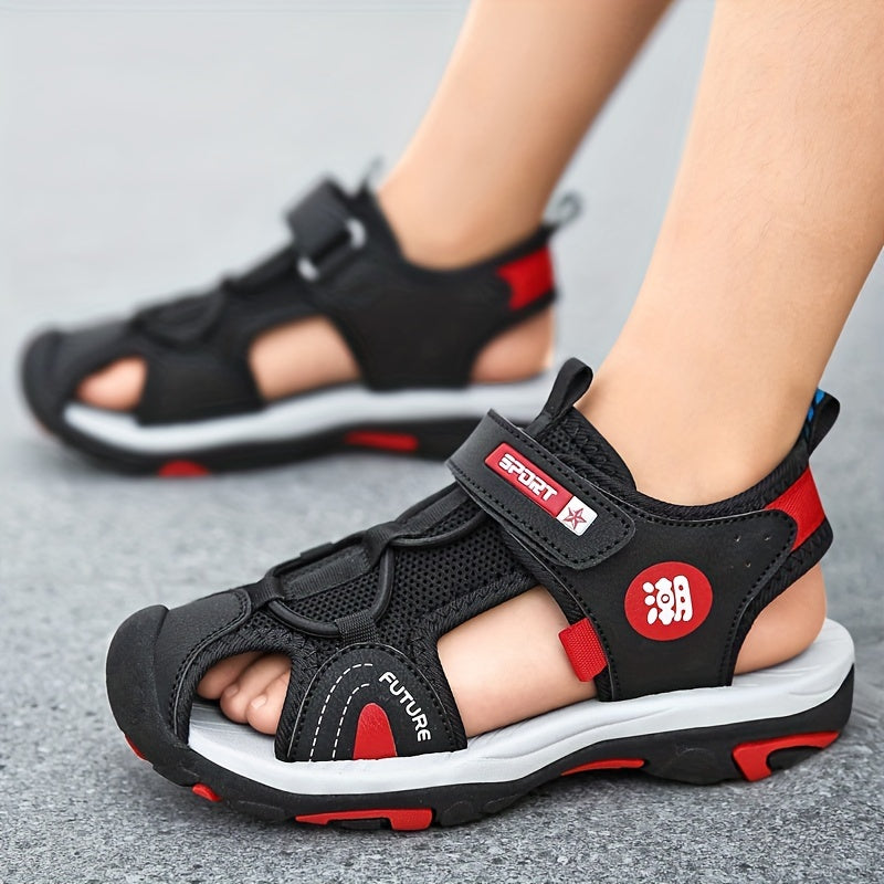 Kids Boys Blue and Orange Breathable Mesh Casual Sandals with Non-Slip Sole and Adjustable Strap